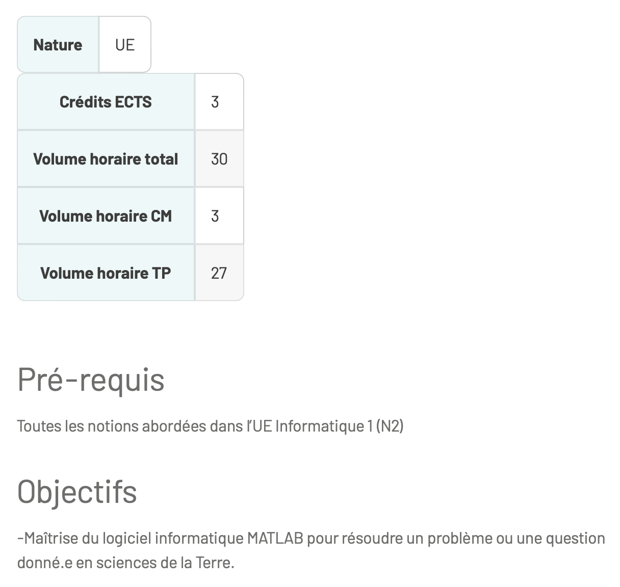 Volume horaire