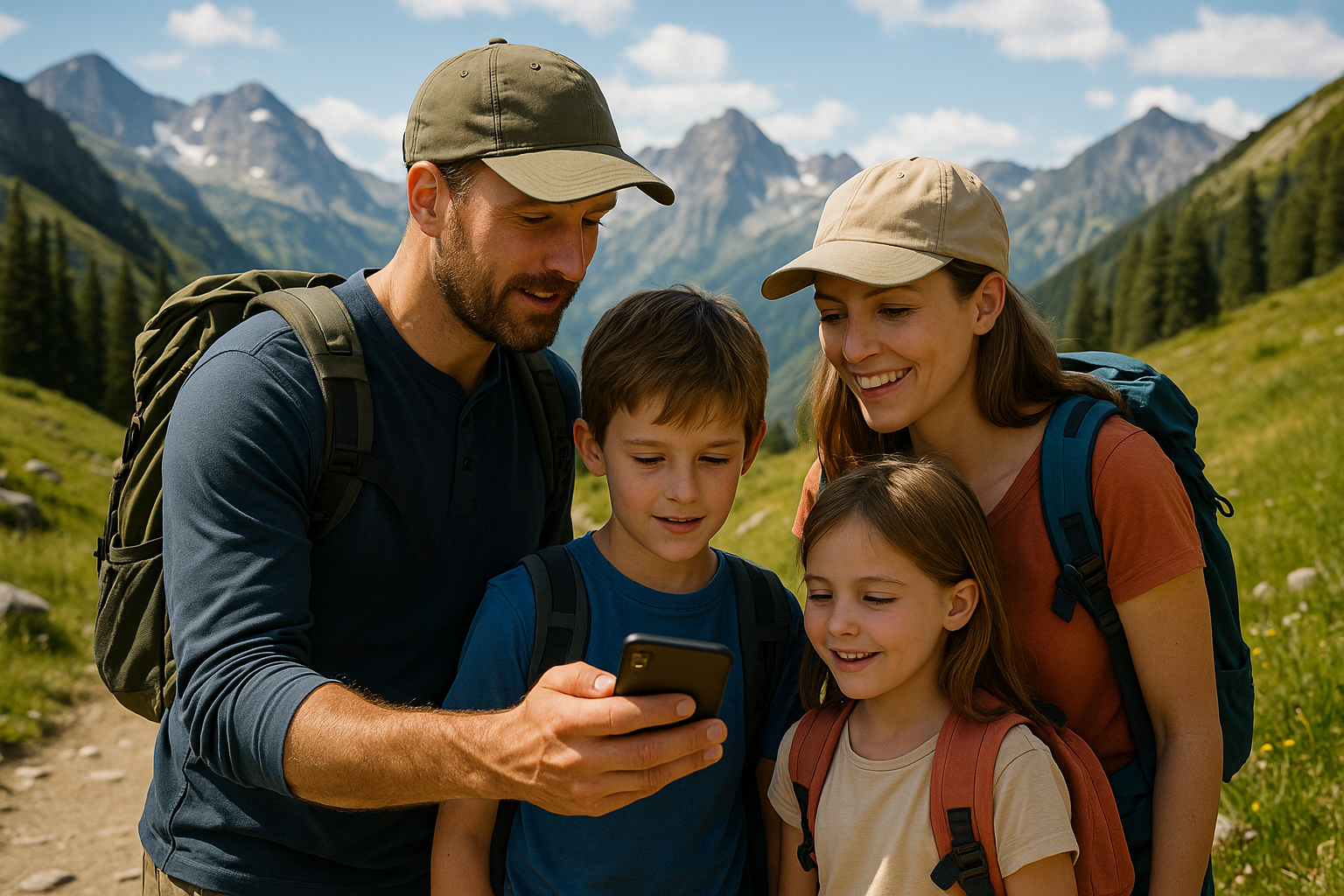 Family hiking using Geoscope